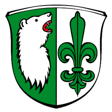 Grainau, Wappen von Grainau Bär und Lilie, Bär links, stilisierte Schwertlilie rechts. Wappen ist in Grün und weiß